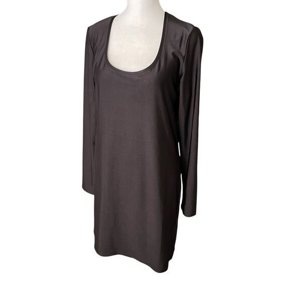 H&M Womens Large Mini Dress Long Sleeve Scoop Neck Stretch Shiny Black NWT - Picture 4 of 6